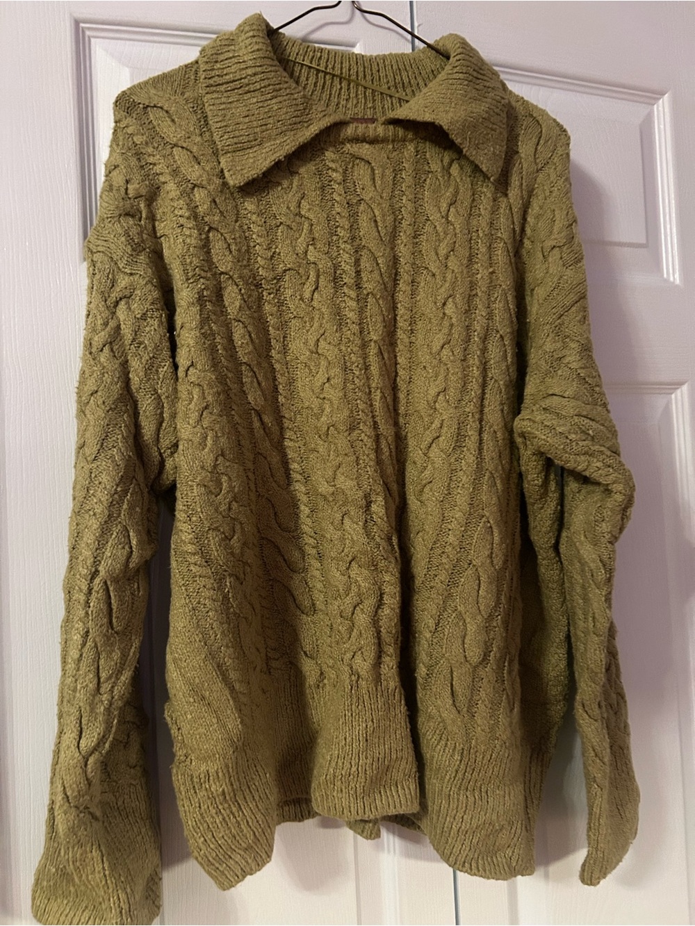 Free People Olive Cable Knit Collared Sweater